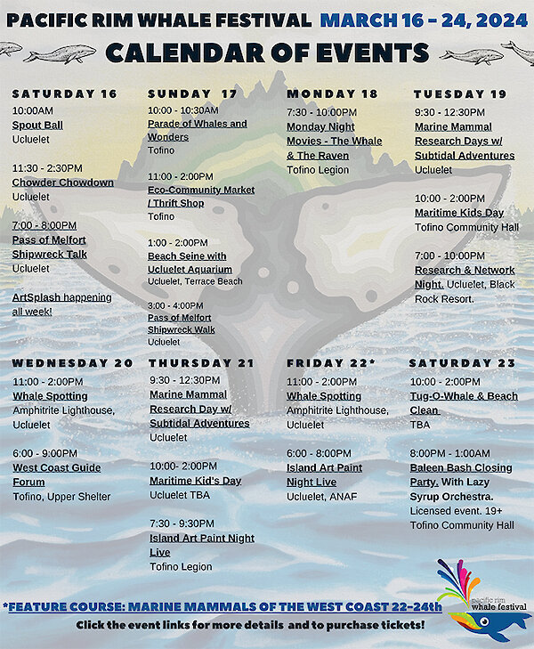 Pacific Rim Whale Festival Calendar of Events